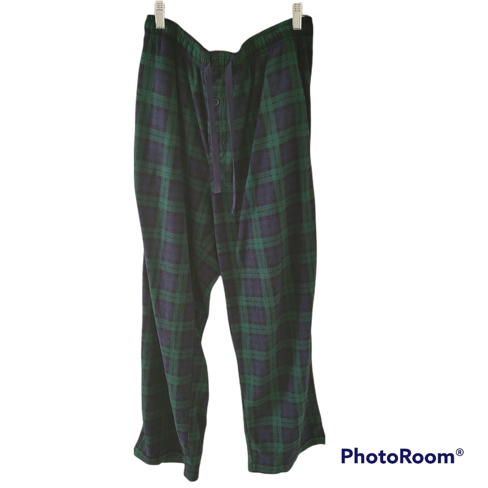 Fruit of the loom navy blue and green pajama pants.
